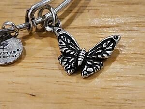 Alex and Ani Butterfly Charm Bracelet Silver Tone Expandable Bangle w/ Box
